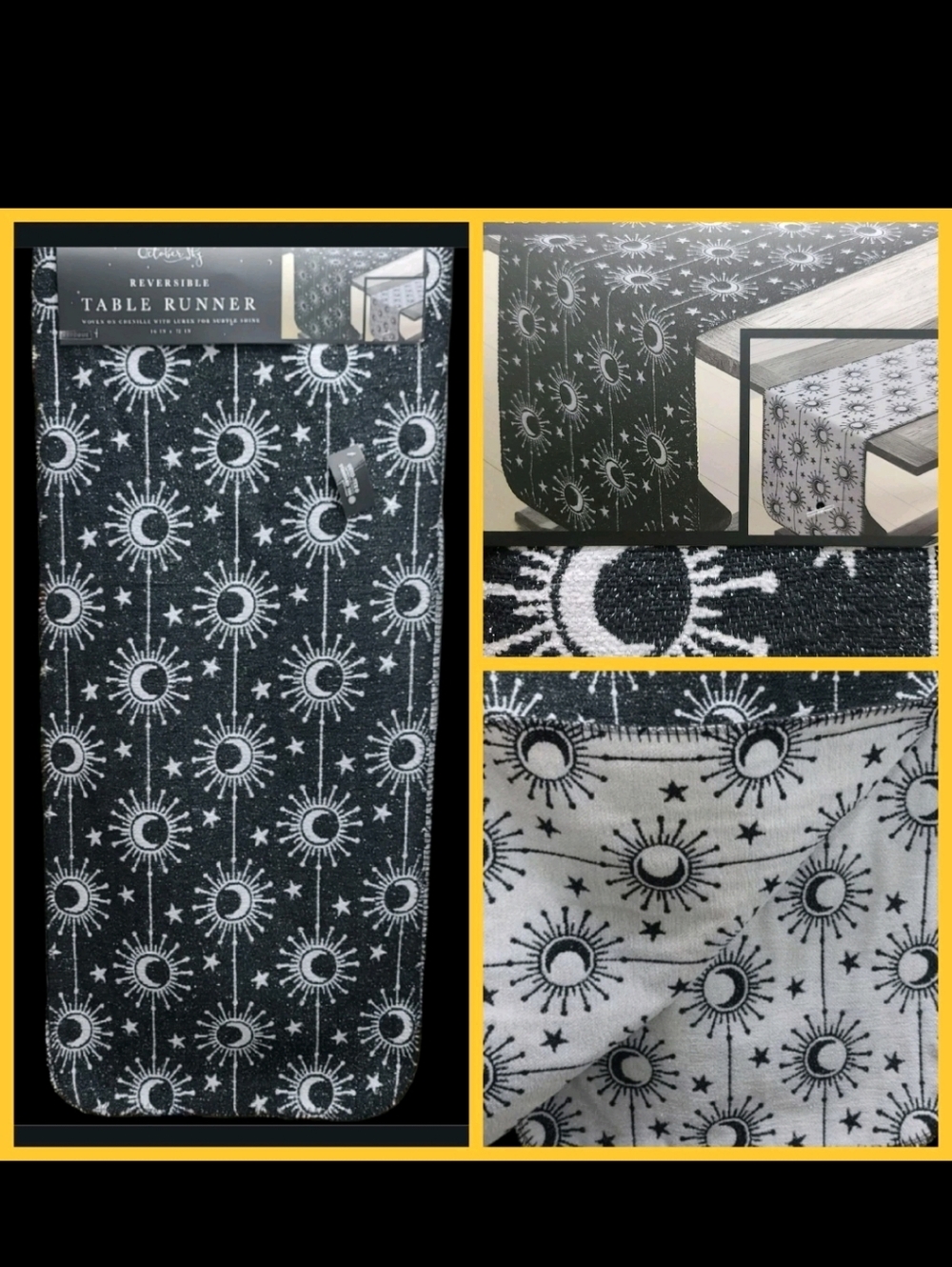 72" Envogue Celestial Sun Moon Stars Sparkly Halloween Table Runner Reversible